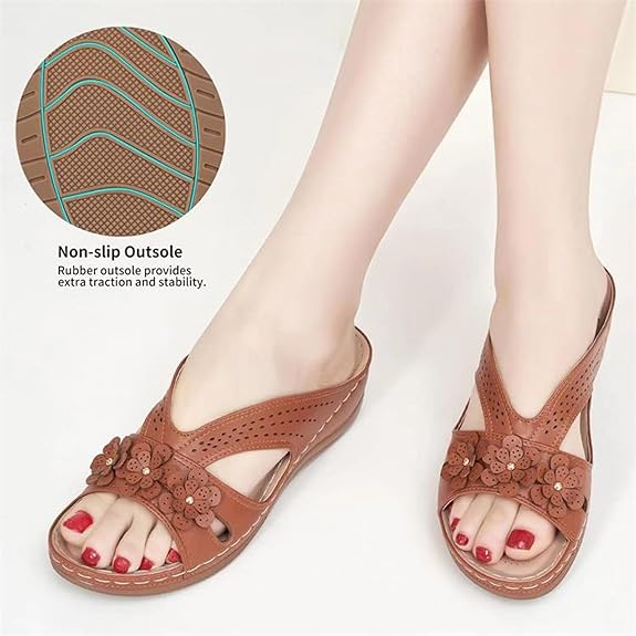 Sandale en cuir pour femme à motif floral