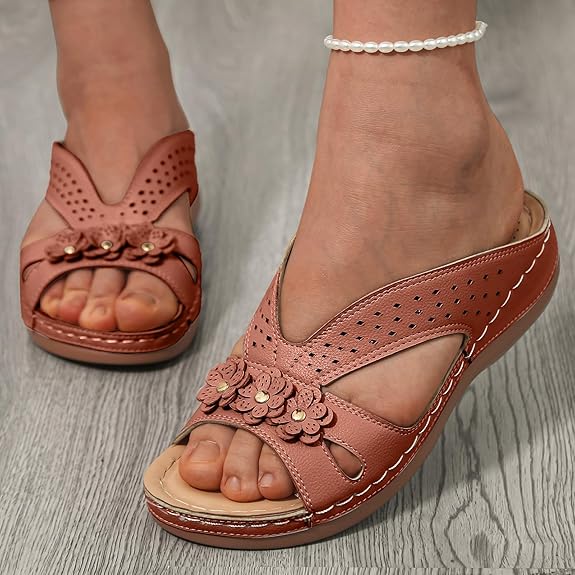 Sandale en cuir pour femme à motif floral
