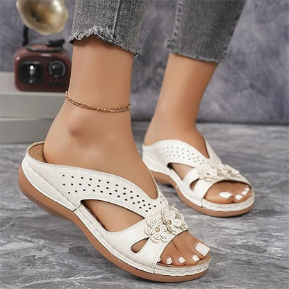 Sandale en cuir pour femme à motif floral