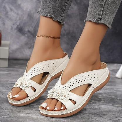 Sandale en cuir pour femme à motif floral