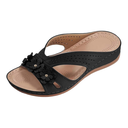 Sandale en cuir pour femme à motif floral