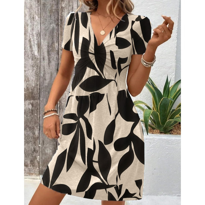🔥Robe sans manches à col en V et à taille plissée pour femmes