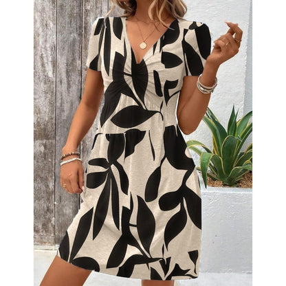 🔥Robe sans manches à col en V et à taille plissée pour femmes
