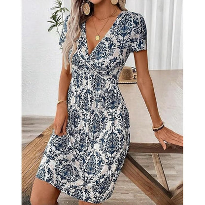 🔥Robe sans manches à col en V et à taille plissée pour femmes