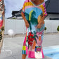 👗Robe femme à imprimé tendance, manches courtes et col en V