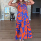 🌺 Robe Longue Sans Manches à Imprimé Exotique – Look Île & Coucher de Soleil 🌅 ✨ Tissu Léger & Coupe Élégante – Sublimez Votre Été avec Style !👗