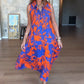 🌺 Robe Longue Sans Manches à Imprimé Exotique – Look Île & Coucher de Soleil 🌅 ✨ Tissu Léger & Coupe Élégante – Sublimez Votre Été avec Style !👗