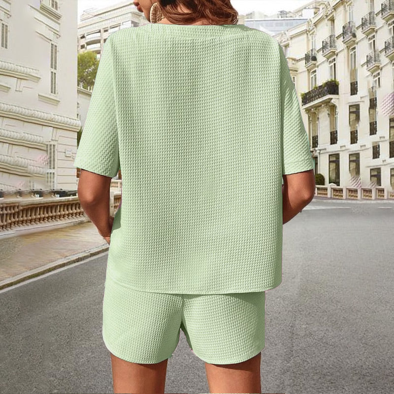 ✨🔥Ensemble deux pièces décontracté pour femme en maille gaufrée