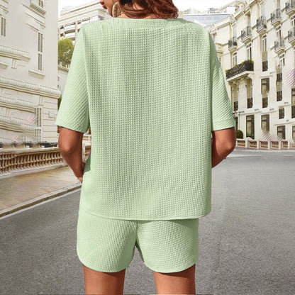 ✨🔥Ensemble deux pièces décontracté pour femme en maille gaufrée