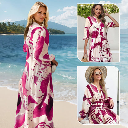 💎 60% DE RÉDUCTION ! 💎 Robe Longue à Col V pour Femmes – Imprimé Floral Abstrait, Tissu Fluide & Parfaite pour l’Été