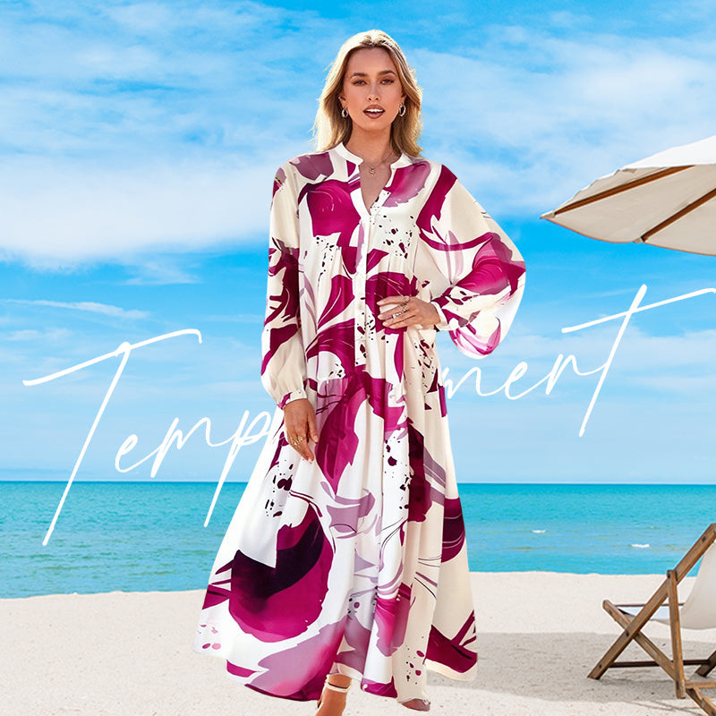 💎 60% DE RÉDUCTION ! 💎 Robe Longue à Col V pour Femmes – Imprimé Floral Abstrait, Tissu Fluide & Parfaite pour l’Été