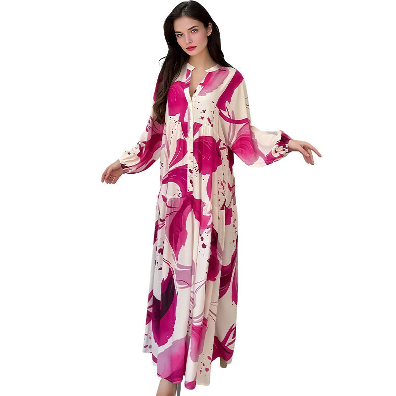 💎 60% DE RÉDUCTION ! 💎 Robe Longue à Col V pour Femmes – Imprimé Floral Abstrait, Tissu Fluide & Parfaite pour l’Été