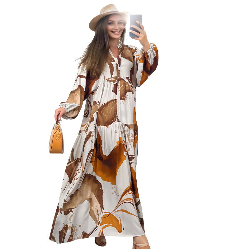 💎 60% DE RÉDUCTION ! 💎 Robe Longue à Col V pour Femmes – Imprimé Floral Abstrait, Tissu Fluide & Parfaite pour l’Été