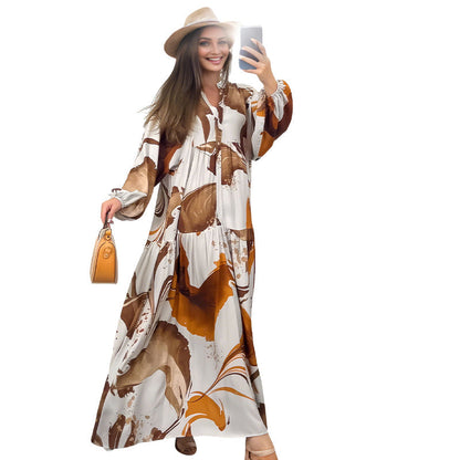 💎 60% DE RÉDUCTION ! 💎 Robe Longue à Col V pour Femmes – Imprimé Floral Abstrait, Tissu Fluide & Parfaite pour l’Été