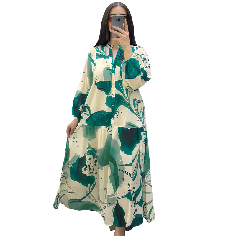 💎 60% DE RÉDUCTION ! 💎 Robe Longue à Col V pour Femmes – Imprimé Floral Abstrait, Tissu Fluide & Parfaite pour l’Été