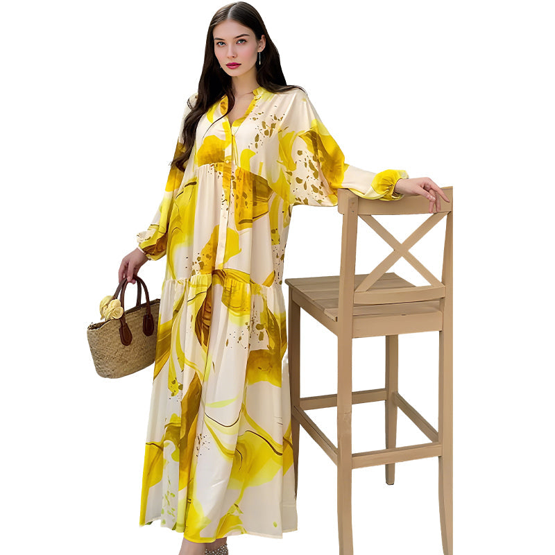 💎 60% DE RÉDUCTION ! 💎 Robe Longue à Col V pour Femmes – Imprimé Floral Abstrait, Tissu Fluide & Parfaite pour l’Été