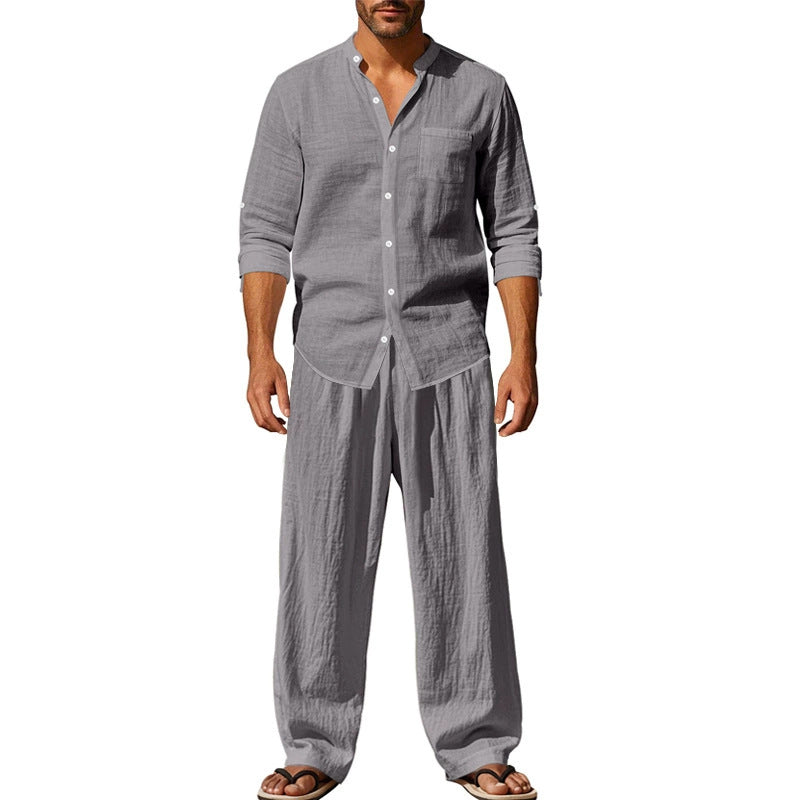 📢📢40 % DE RÉDUCTION !! ⏰Ensemble chemise et pantalon pour homme – Style décontracté, lin respirant, coupe ample