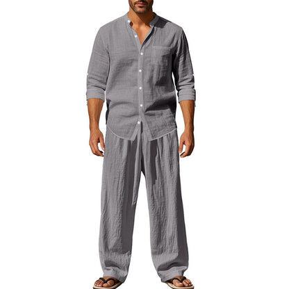 📢📢40 % DE RÉDUCTION !! ⏰Ensemble chemise et pantalon pour homme – Style décontracté, lin respirant, coupe ample