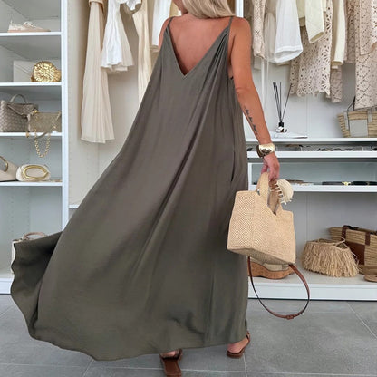 🎀 Robe longue à bretelles spaghetti avec ceinture à la taille pour femme ✨