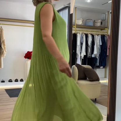 💃🏻Robe plissée sans manches en mousseline de soie pour femmes