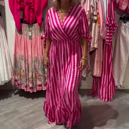 Robe décontractée à rayures et col en V pour femme
