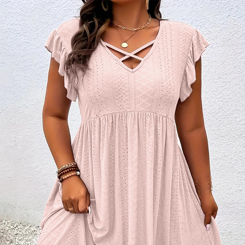 Robe Femme à Col V avec Volants — Coupe Flatteuse, Douce et Parfaite pour Toutes les Occasions