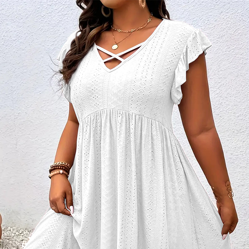 Robe Femme à Col V avec Volants — Coupe Flatteuse, Douce et Parfaite pour Toutes les Occasions