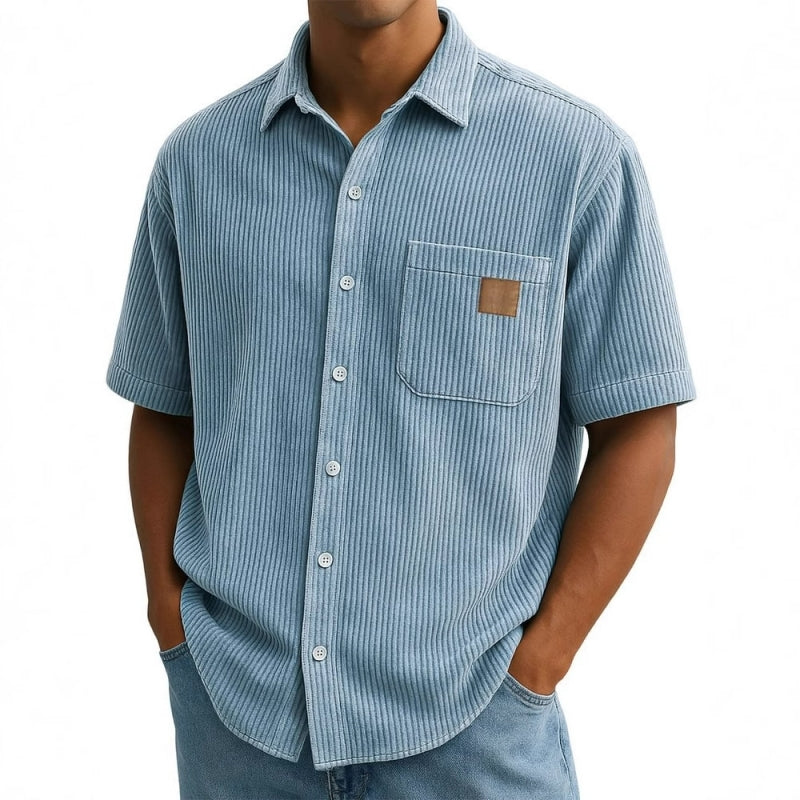 Chemises Vintage à Revers à Manches Courtes et Boutons pour Homme