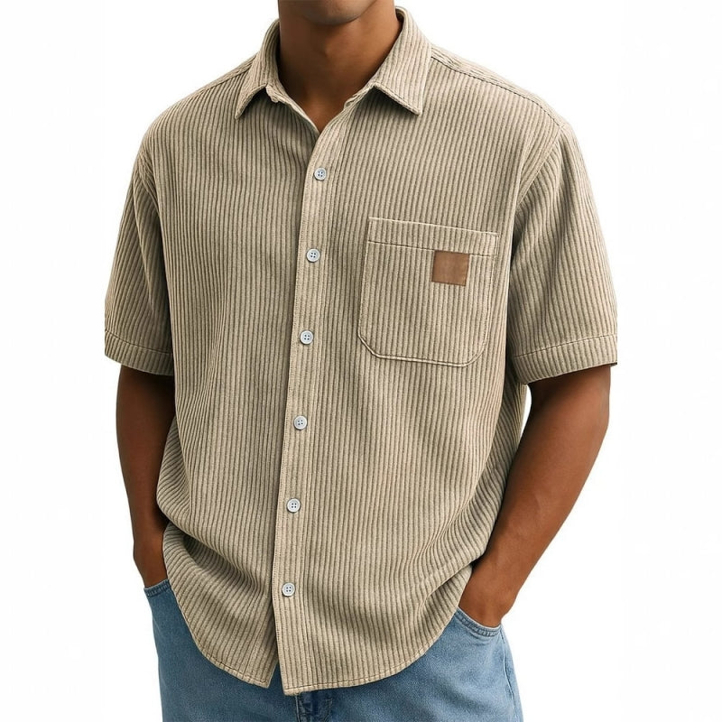 Chemises Vintage à Revers à Manches Courtes et Boutons pour Homme