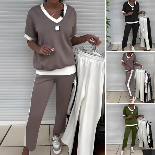 💜PROMOTION DU DERNIER JOUR - 50% DE RÉDUCTION💜Ensemble pantalon et top décontracté à col en V pour femmes