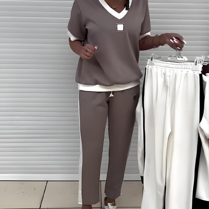 👚 60% DE RÉDUCTION! 💜 Ensemble Pantalon & Top Décontracté à Col V pour Femmes – Tendance, Confortable & Parfait Pour Un Look Décontracté 🌸