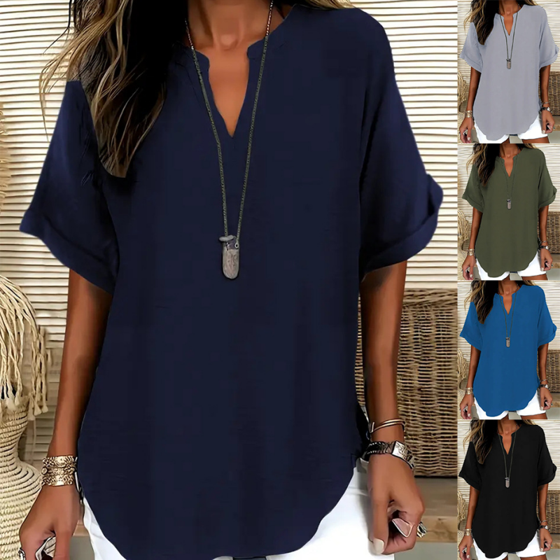 👕 50% DE RÉDUCTION! 🌸 Top Ample Uni à Manches Courtes – Tissu Léger, Coupe Décontractée & Polyvalent ✨