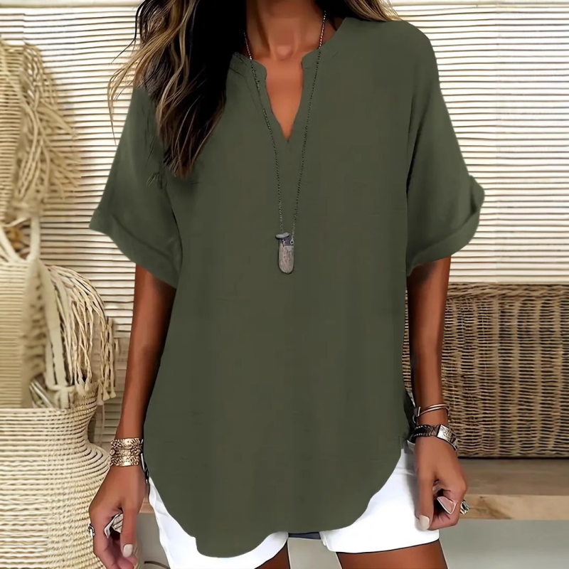 👕 50% DE RÉDUCTION! 🌸 Top Ample Uni à Manches Courtes – Tissu Léger, Coupe Décontractée & Polyvalent ✨