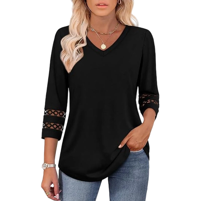 💝Nouveauté 2026 : hauts à manches 3/4 pour femmes, t-shirts tendance à col en V