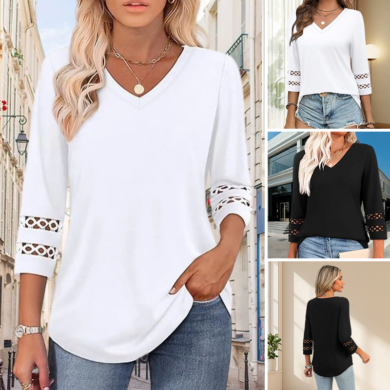 💝Nouveauté 2026 : hauts à manches 3/4 pour femmes, t-shirts tendance à col en V