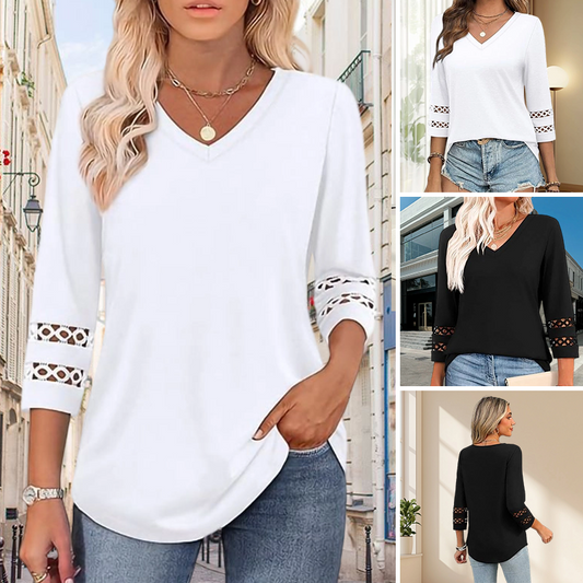 💥Dernier jour de la promotion spéciale 50 % de réduction💝Nouveauté 2025 : hauts à manches 3/4 pour femmes, t-shirts tendance à col en V
