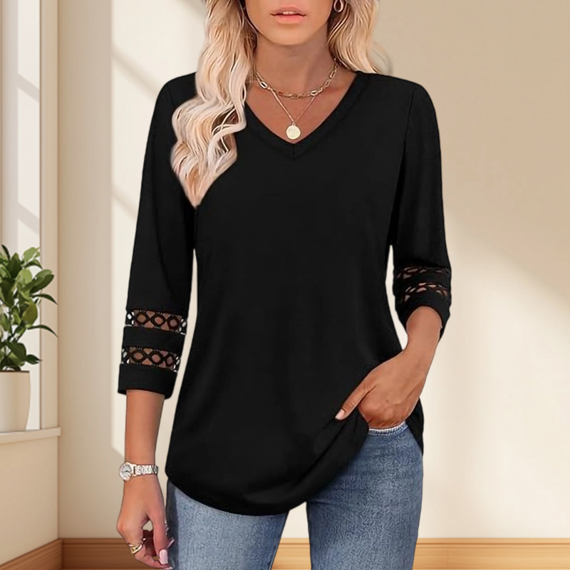 💝Nouveauté 2026 : hauts à manches 3/4 pour femmes, t-shirts tendance à col en V