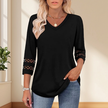 💝Nouveauté 2026 : hauts à manches 3/4 pour femmes, t-shirts tendance à col en V