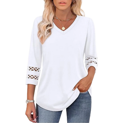 💝Nouveauté 2026 : hauts à manches 3/4 pour femmes, t-shirts tendance à col en V