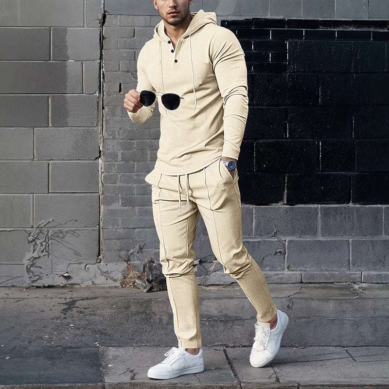 Ensemble de survêtement 2 pièces à capuche et couleur unie pour homme