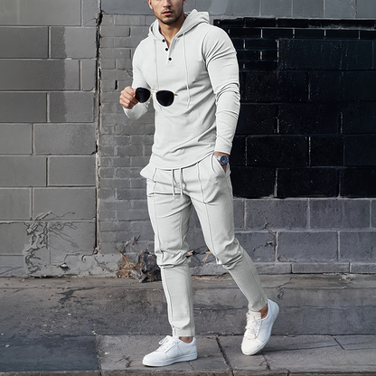 Ensemble de survêtement 2 pièces à capuche et couleur unie pour homme