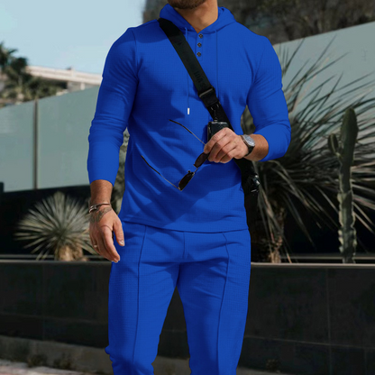 Ensemble de survêtement 2 pièces à capuche et couleur unie pour homme