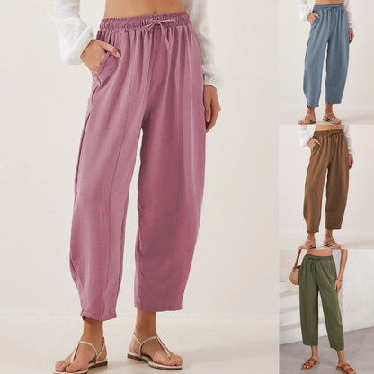 Pantalon décontracté à jambes larges et cordon de serrage pour femme