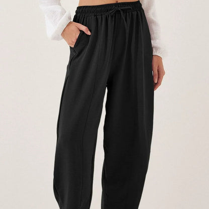 Pantalon décontracté à jambes larges et cordon de serrage pour femme