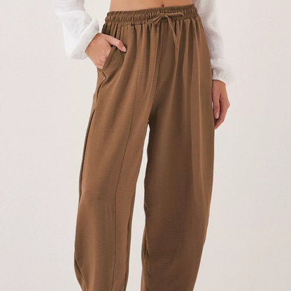 Pantalon décontracté à jambes larges et cordon de serrage pour femme