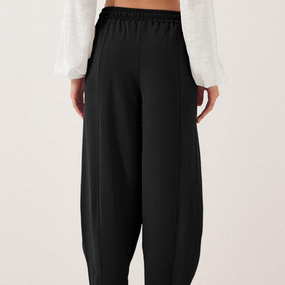 Pantalon décontracté à jambes larges et cordon de serrage pour femme