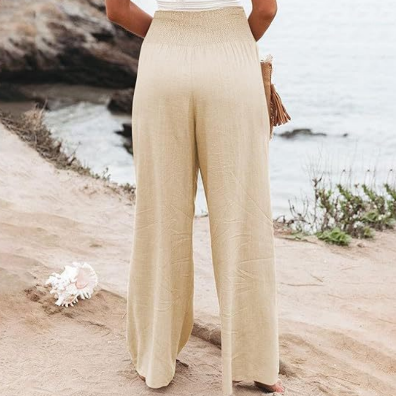 Pantalon de détente large en lin pour femme