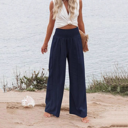 Pantalon de détente large en lin pour femme