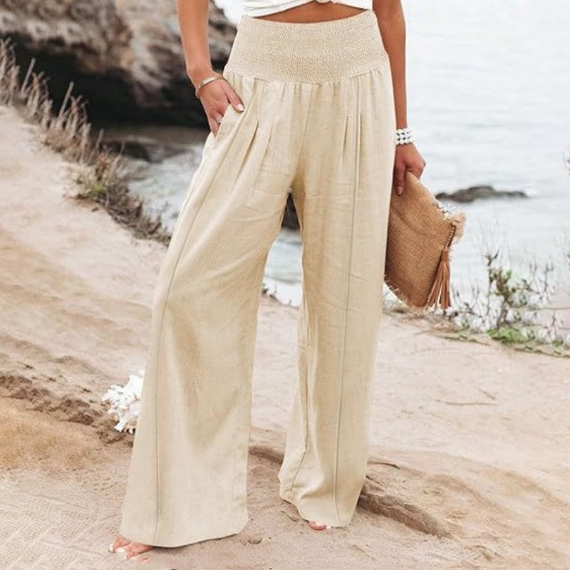 Pantalon de détente large en lin pour femme