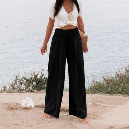 Pantalon de détente large en lin pour femme
